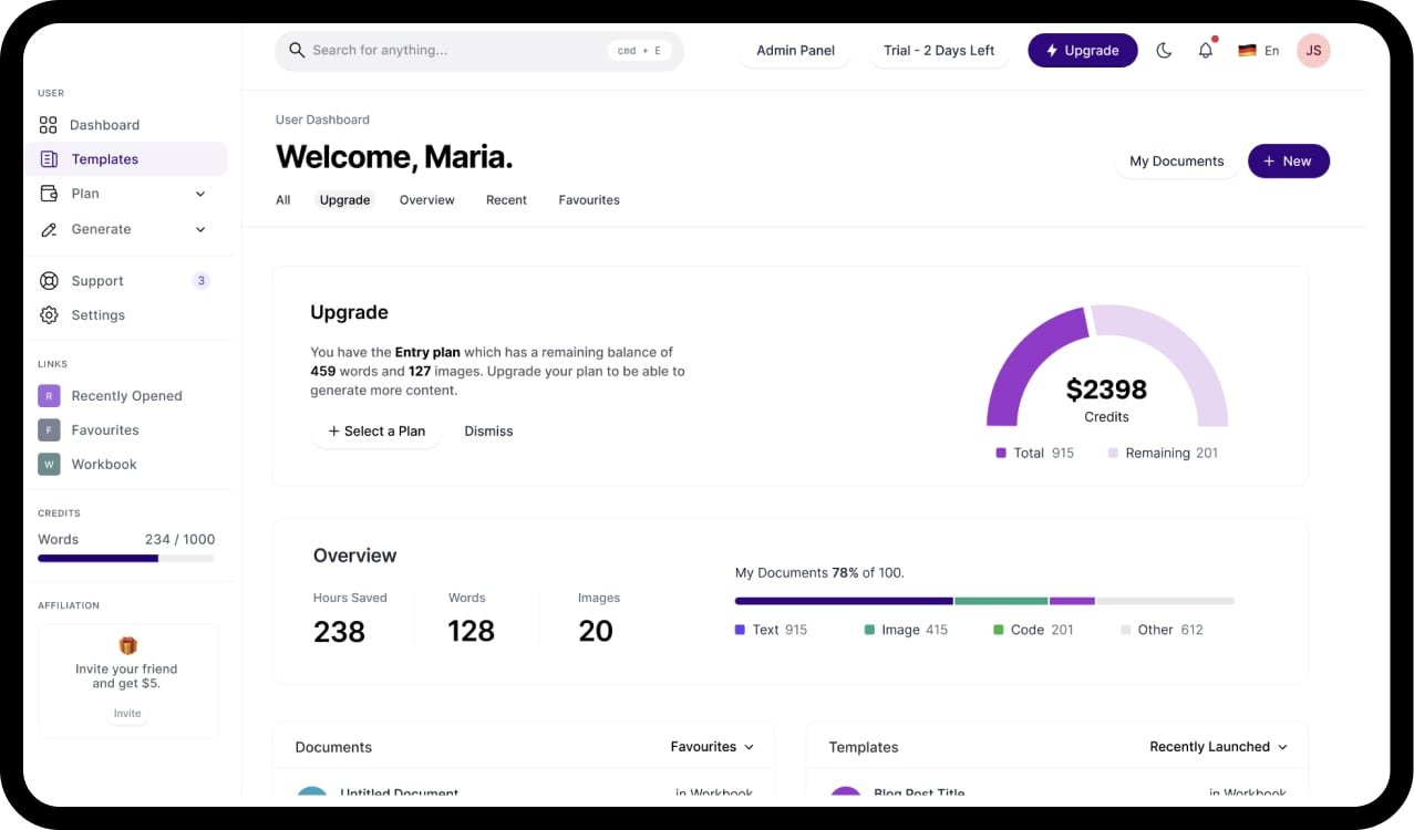 Amah AI Dashboard Mockup